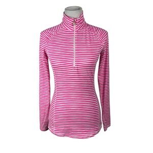 LILLY PULITZER JUSTINE LUXLETIC HALF ZIP COCKATOO PINK BEACH STRIPE Size Small